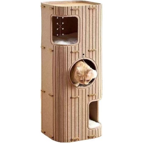 Panier pour chat triple couche avec 3 coussins, lit douillet et confortable pour chat et chaton, couchage intérieur, couleur beige (1/5)