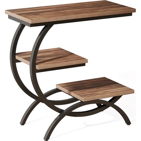 Table en C – Brun – 3 niveaux – Industrielle – Bois – Table d’appoint – Canapé/chevet (1/5)