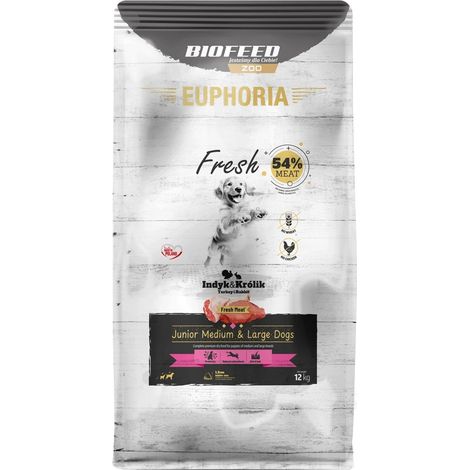 EUPHORIA Fresh Junior Chiens Moyens et Grands - Croquettes Dinde et Lapin - 12 kg