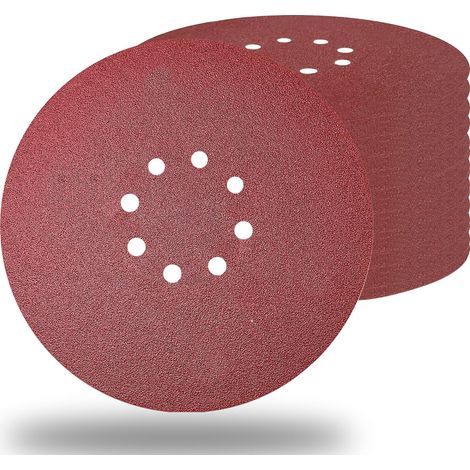 Lot de 10 disques ponçage cloisons sèches 23 cm 8 trous grain 40, papier verre oxyde d'aluminium auto-agrippant, pour ponceuse et finition bois (1/5)