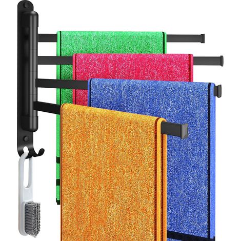 Porte-serviettes pivotant et auto-adhésif pour salle de bain, en 35,5 cm (14 po), 4 en 1, gain de place, disponible avec adhésif ou vissage (1/5)