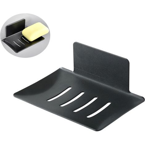 (Noir) Porte Savon Mural sans Perçage Porte-Savon Douche en Acier Inoxydable Porte Savon INOX Auto-Adhésif pour Stocker Eponges Brosses Savon pour Salle de Bain Cuisine Balcon (1/5)