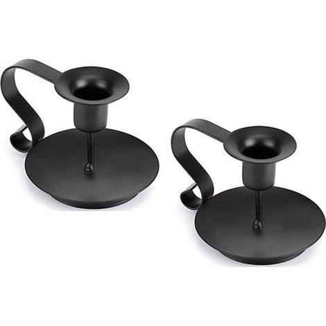 Portavelas, candelabro vintage de hierro forjado con asa para mesa de comedor, 12 x 12 x 8 cm, 2 unidades, color negro. (1/5)