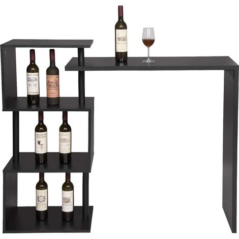 Woltu – Table de bar rotatif avec 3 étagères – Construction métal et MDF – Dimensions 134x112x38cm – Finition noire résistante aux rayures
