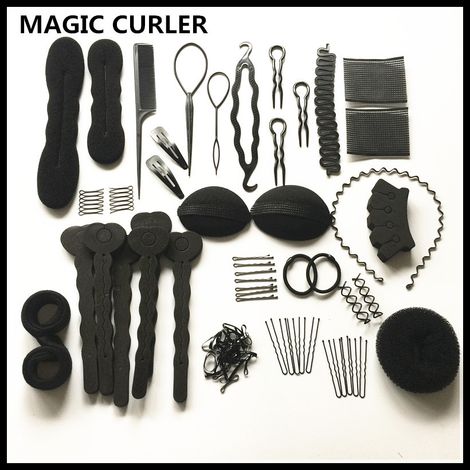 Kit de coiffure 25 pièces, accessoires de coiffure, outils de coiffure, pinces à cheveux magiques pour filles, outils de coiffure en mousse pour le bricolage (1/5)