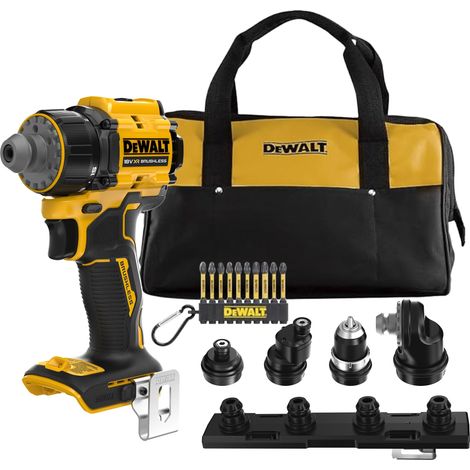 DEWALT Trapano Avvitatore Multi-Testa 18V XR con 4 Teste Intercambiabili, Borsa Morbida e Set inserti con 10 Pezzi da 57mm PH & PZ FLEXTORQ per Avvitatura, solo Utensile, DCD803KN-XJ (1/5)