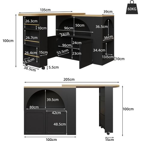 Couchtisch aus MDF in Schwarz 150.19 x 49.48 x 13.49 cm HOMAIRE (1/5)