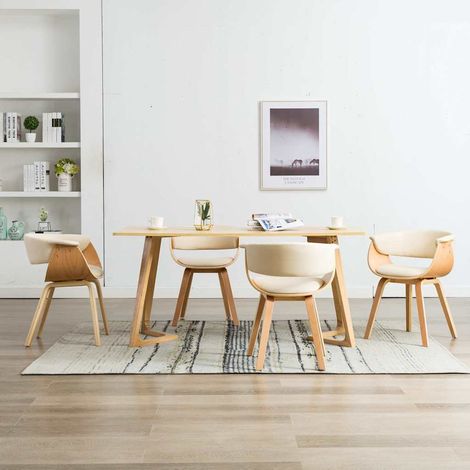 vidaXL Sillas de comedor 4 uds madera curvada y cuero sintético crema (1/5)