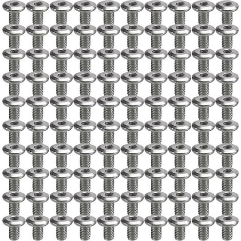 100 vis M6 à tête plate hexagonale ultra-mince, longueur de filetage 10 mm, pour meubles en bois (1/5)