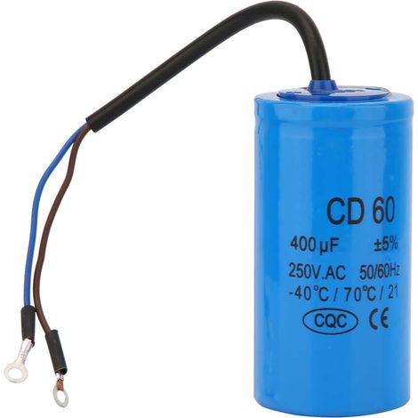 CD60 Run Capacitor with Wire Lead 250V AC 400uF 50/60Hz for Motor Air Compressor