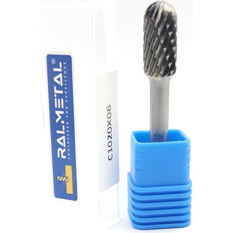 Lima rotante in metallo duro integrale, cilindro arrotondato 10 x 20 x 6D x 65 mm 60 HRC (1/4)