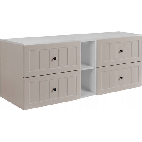 Waschtischunterschrank 140 cm - Kashmir Weiß - Elegantes Design - Soft Close (1/5)