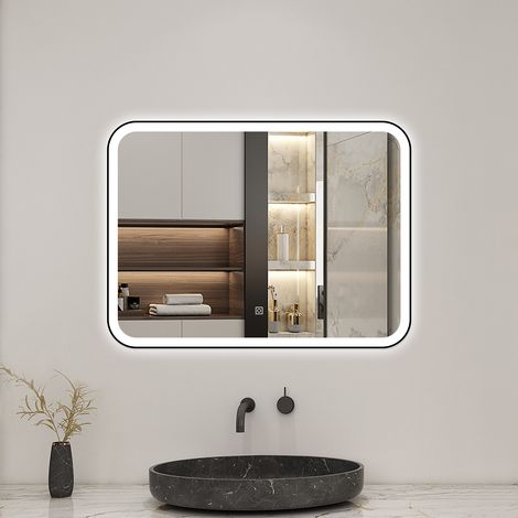 AICA Espejo LED con Iluminación Inteligente - Antivaho,3 Temperaturas de Color,90×70cm,Control Táctil,Función de memoria agapada