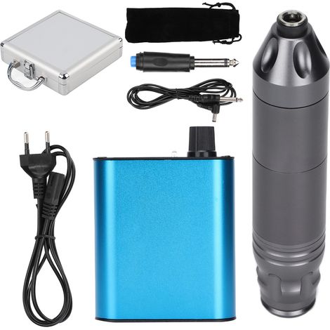 Kit de stylo pour machine à tatouer rotative avec bloc d'alimentation 90-265V, pédale et boîte de rangement grise, prise UE pour artistes tatoueurs (1/5)