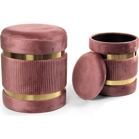 Set 2 poufs in rosa/gold, Ø38x44 und Ø31x38 cm, mit Stauraum