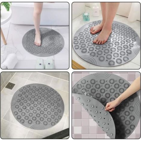 Tapis de Baignoire Antidérapant - Rond - Gris - 55x55cm - Antibactérien ENEVAOCT (1/4)