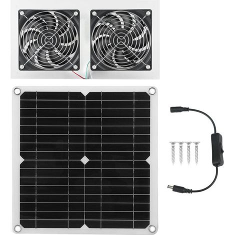 Kit de Ventilateur Solaire 25W Double Ventilation pour Poulailler Étable Chien Silencieux Économe Énergie IPX65 (1/5)