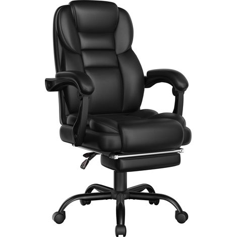 Yaheetech Poltrona Ufficio Ergonomica con Poggiapiedi Retrattile Sedia da Ufficio in Finta Pelle con Schienale Alto e Braccioli Imbottiti Reclinabile Rotelle Girevole Altezza Regolabile Nero