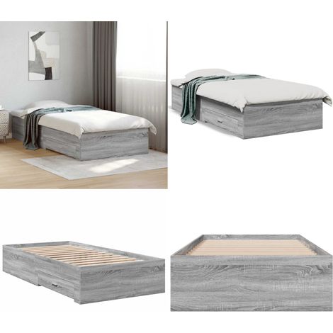 Bettgestell mit Schubladen Grau Sonoma 90x190 cm Holzwerkstoff - Bettesrahmen - Holzbettfundament - Doppelbett - Einzelbett - Grau - Home & Living