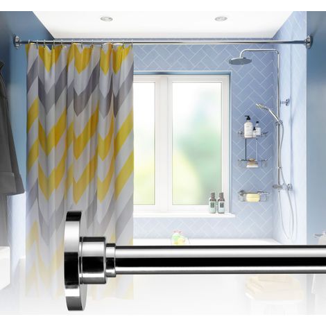 Croydex Chrome Heavy Duty Straight Shower Curtain Rod with Rings & Flexi-Fix, 230cm (1/5)