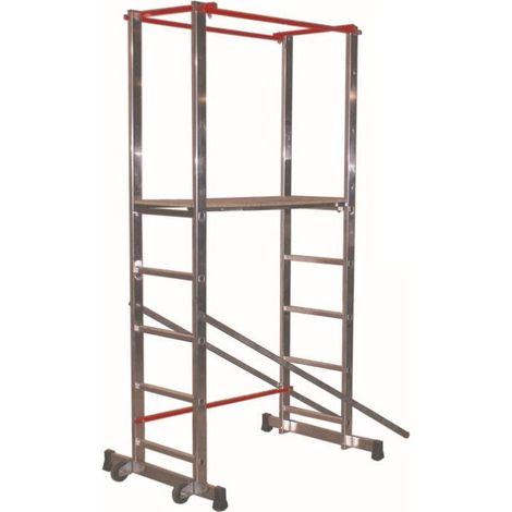 Escalux – Échafaudage aluminium 150 kg – Hauteur de travail 3,60 m – 1 plateau 111x41 cm – Système de garde-corps – 4 larges embouts anti-dérapants