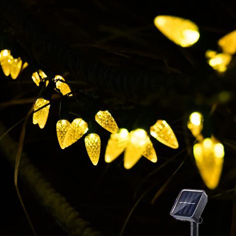 Guirlande lumineuse solaire C6 d'extérieur, 10 m, 100 LED, décorations de Noël, guirlande solaire de jardin, 8 modes, blanc chaud (1/5)