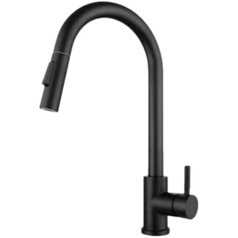 Robinet de cuisine extractible avec base amovible, mitigeur de cuisine chaud et froid en acier inoxydable, rotation libre à 360° (noir) (1/4)