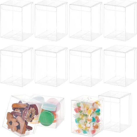 20 cajas de regalo rectangulares de plástico transparente, organizador de regalos de plástico PVC de 7x7x10 cm, suministros para envolver regalos para el Día de San Valentín (1/5)
