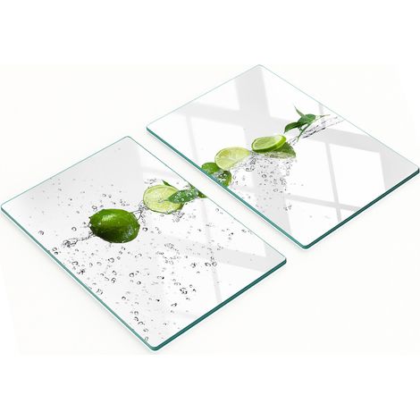 Taglieri da cucina decorativi in vetro, colore lime e acqua, 2x40x52 cm (1/5)