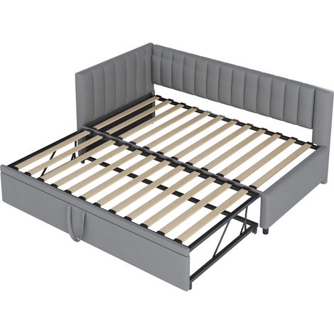 Cama convertible en L con cama nido 90 x 200 cm, terciopelo gris, HOMVRA (1/5)