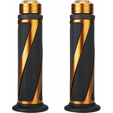 Poignées universelles en caoutchouc en métal en forme de sergé de moto poignée d'accélérateur pour 7/8 ''22mm guidon vélo de sport vélo de rue - Or