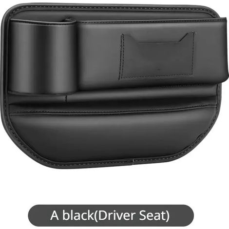 Sac de rangement multifonction noir (siège conducteur) pour combler l'espace entre les sièges de voiture, avec porte-gobelet et étui en cuir PU pour organiser les recoins intérieurs. (1/5)