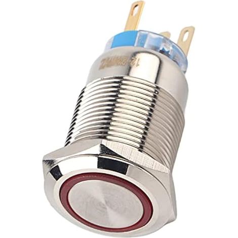 19mm 12-24V Interrupteur à Bouton-poussoir LED, Keenso Interrupteur à Bascule Autobloquant Interrupteur à Verrouillage Automatique Commutateur Etanche On Off (rouge) (1/4)