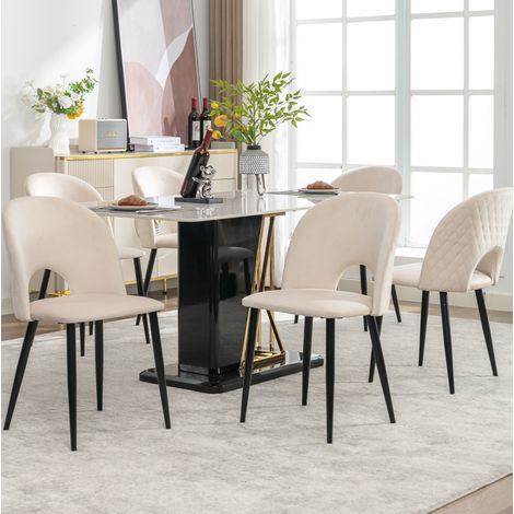 Set da 6 sedie imbottite da sala da pranzo con schienale, seduta in velluto beige, gambe in metallo e piedini regolabili – CHICFURN (1/5)