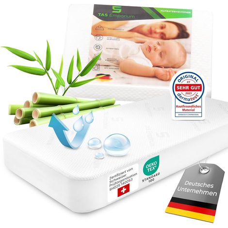Protège-matelas 60 x 120 cm + 10 cm imperméable et respirant - En viscose de bambou - Certifié Oeko-TEX® & Dermatest® - Surmatelas pour enfants - Convient aux personnes allergiques (1/5)