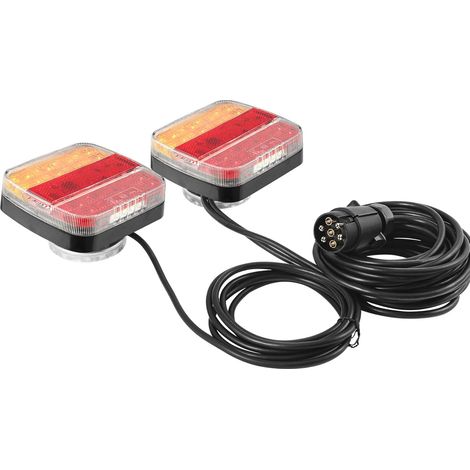 Feux Remorque Magnétiques LED 12/24V Kit Éclairage Remorque 7 Broches avec Câble 2.5/7.5M, Feux Arrière Aimanté pour Remorque 5Fonctions (1/5)