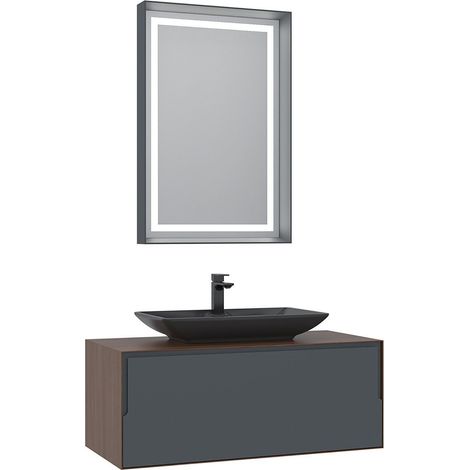 Waschtisch-Set mit Spiegel (2-teilig) "Craft 100" – 100 x 50 x 40 cm – Walnuss / Anthrazit (1/4)