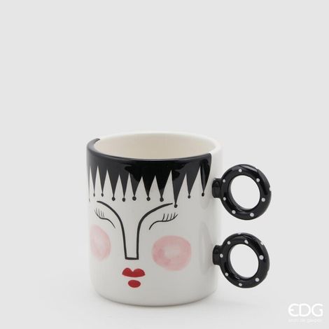 EDG Enzo De Gasperi Tazza Natale con 2 Anelli H 11 Cm D 10 Cm White Black