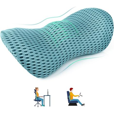 Coussin de soutien lombaire en mousse à mémoire de forme - Coussin de soutien du dos - Améliore la posture - Sangles réglables - 50x24,6x14,2CM - Bleu (1/5)
