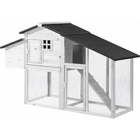 Pollaio in legno con recinto 4 galline L. 173 x P. 64 x H. 108 cm Bianco - LEVAS