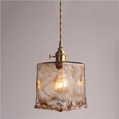 Suspension d'intérieur Type D - Éclairage domestique E27 en verre ambré, lampe en verre style rétro - avec lumière chaude LED 4W (1/5)