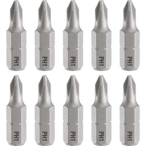 10pcs PH1 Embout de Tournevis Cruciforme 1/4" Tige Hexagonale 25mm/1" Longueur Magnétique Tête Cruciforme Acier S2 Embout de Tournevis (1/5)