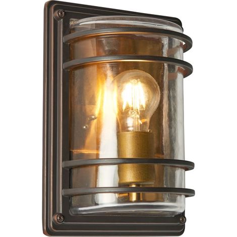 Litecraft Rico Wall Light Large Outdoor Lantern With Brass Accents - Ant Bronze (1/5)