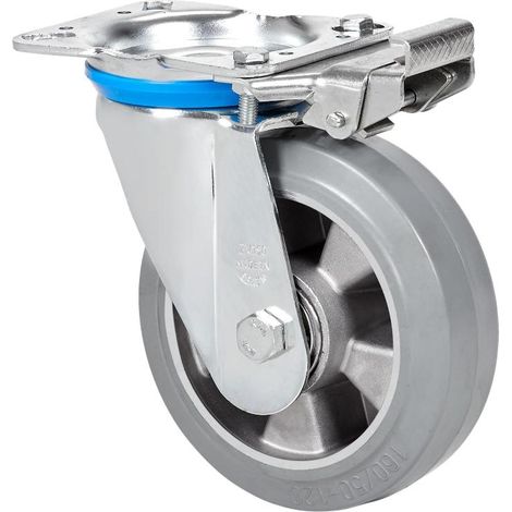 rueda giratora placa mec.dir.10zvmd160-degb aluminio-goma gris elastica bolas (1/2)
