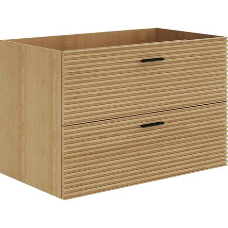 Mobile sottolavabo sospeso striato - 2 cassetti - Naturale chiaro - 80 cm - SARONE