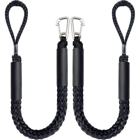 Lot de 2 amarres élastiques pour bateau, longueur réglable de 1,2 à 1,7 m, cordes d'amarrage avec crochets pour quai, kayak, jet-ski, ponton et canoë, noir (1/5)