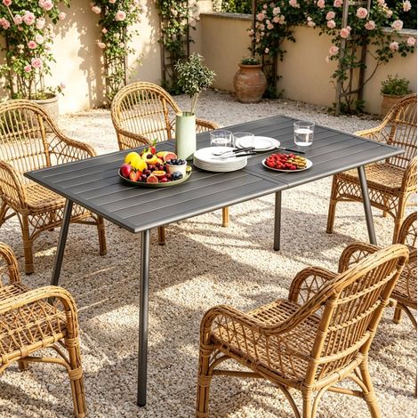 Mesa de jardín de acero gris 150 x 80 x 74 cm OKWISH (1/5)