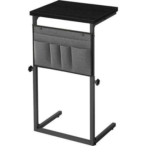Table Basse en Forme de C, Hauteur Réglable 50-75 cm, Table d’Appoint, Table Canapé avec 5 Poches de Rangement en Tissu Oxford, pour Salon, Chambre, Salle de Bains, Noir (1/5)