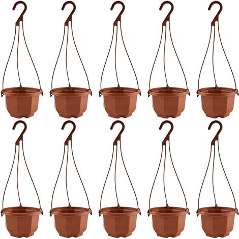 Set mit 10 hängenden Kunststoffpflanzgefäßen, cm-Töpfe mit Haken, wetterfest, (1/5)