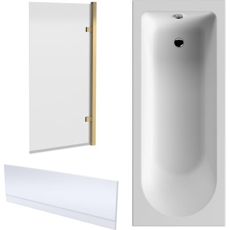 Round Single Ended 1700x700 Shower Bath Set – Front Panel, Square Hinged Bath Screen, Fixings & Leg Set (1/4)